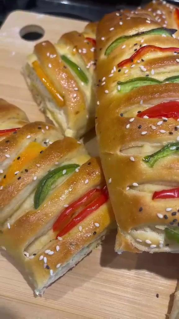 Freshly made stuffed bread with red and green peppers from the FreshFooda kitchen